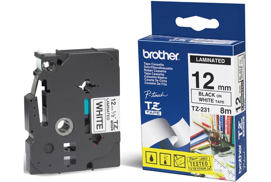 Brother 12mm Black on White TZE Tape-0