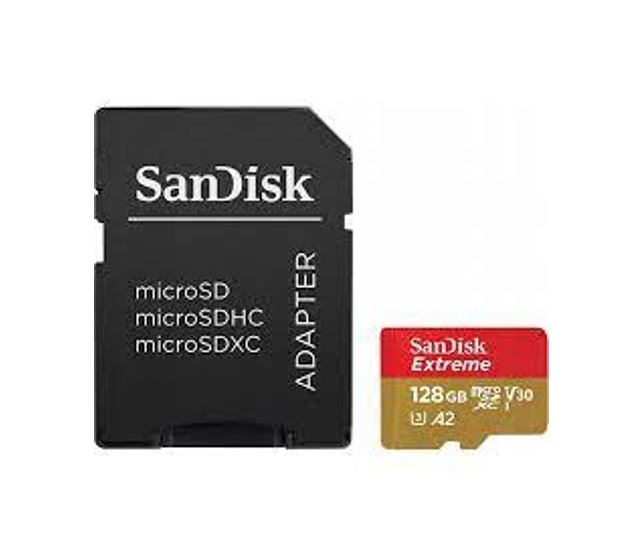 SanDisk Extreme microSDXC, SQXAA 128GB, V30, U3, C10, A2, UHS-I, 190MB/s R, 90MB/s W, 4x6, SD adaptor, Lifetime Limited, Action Cam-0