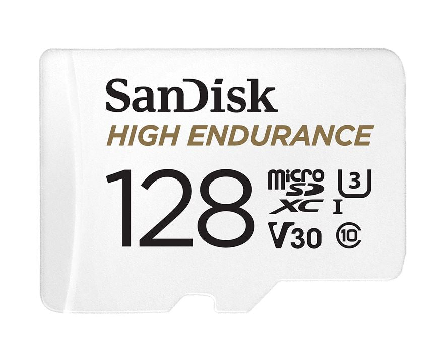 SanDisk High Endurance 128GB microSD 100MB/s 40MB/s 10K hrs 4K UHD C10 U3 V30 -40°C to 85°C Heat Freeze Shock Temperature Water X-ray Proof SD Adapter-0