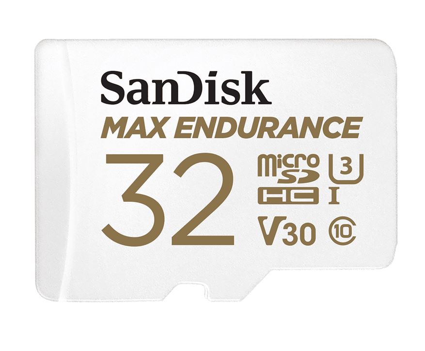 SanDisk Max Endurance 32GB microSD 100MB/s 40MB/s 20K hrs 4K UHD C10 U3 V30 -40°C to 85°C Heat Freeze Shock Temperature Water X-ray Proof SD Adapter-0