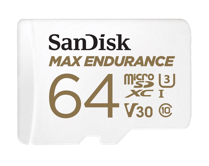 SanDisk Max Endurance 64GB microSD 100MB/s 40MB/s 20K hrs 4K UHD C10 U3 V30 -40°C to 85°C Heat Freeze Shock Temperature Water X-ray Proof SD Adapter-0