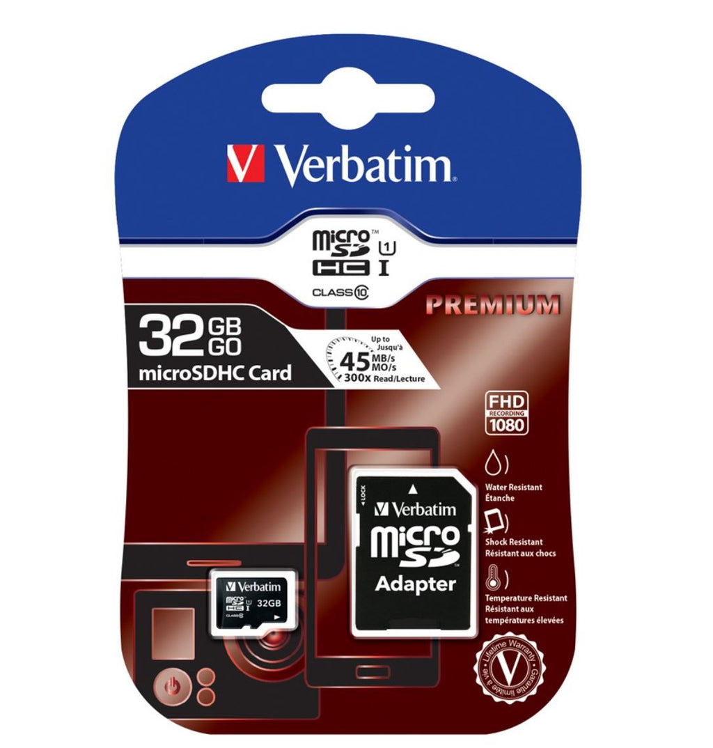 Verbatim 32GB MicroSD SDHC SDXC Class10 UHS-I Memory Card 45MB/s Read 10MB/s Write 300X Read Speed with standard SD adaptor-0