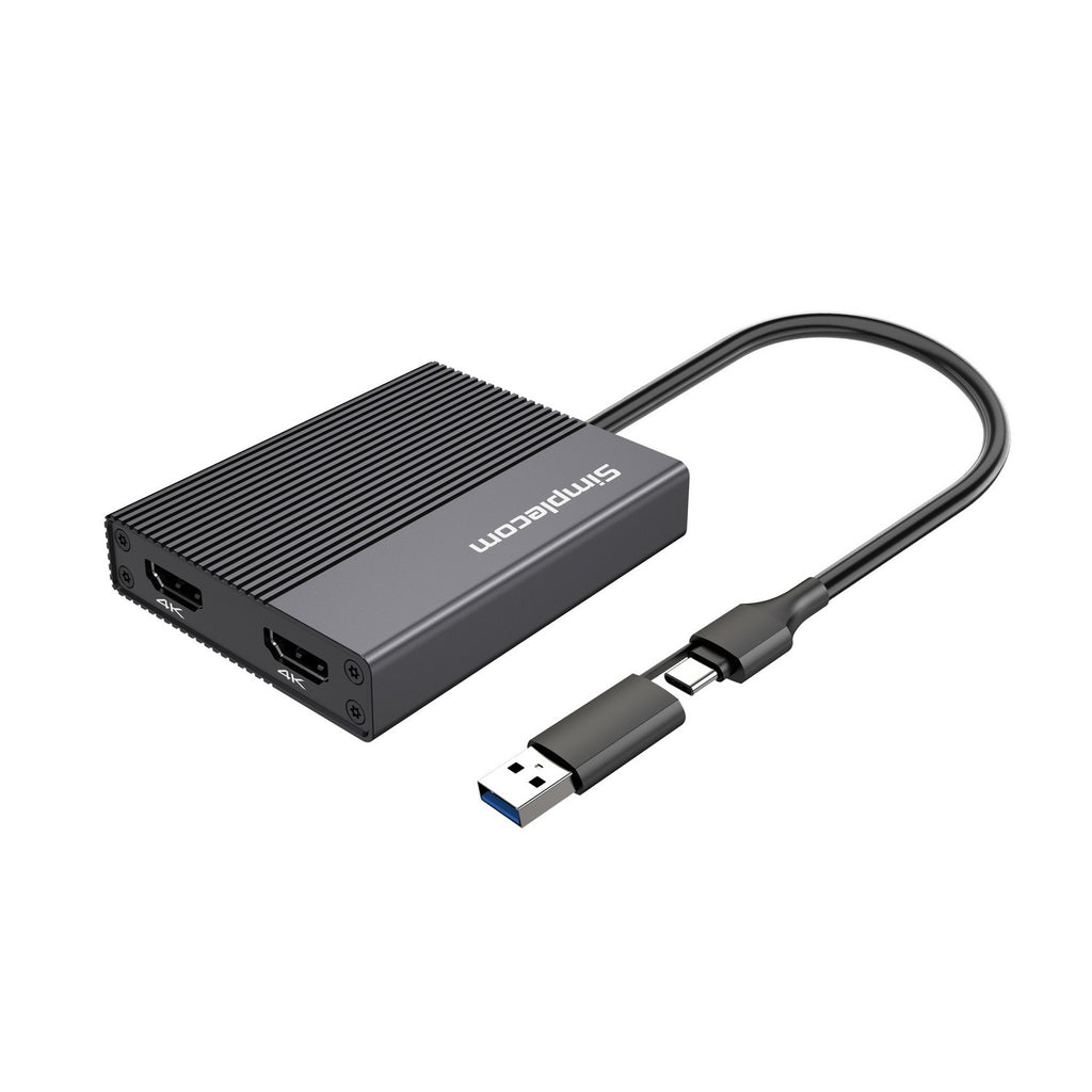 Simplecom DA369 USB 3.0 or USB-C to Dual 4K HDMI 2.0 Display Adapter for 2x 4K@60Hz Extended Screens-0