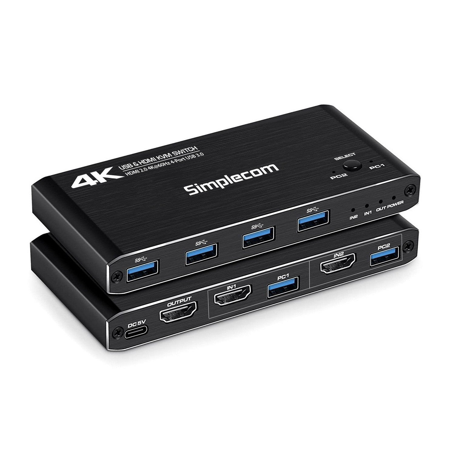 Simplecom KM420 2-Port HDMI KVM Switch HDMI 2.0 4K@60Hz 4-Port USB 3.0 Hub 5Gbps-0