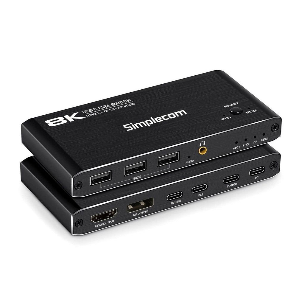 Simplecom KM470 2-Port USB-C KVM Switch 8K Docking Station HDMI 2.1 DP for Laptop Tablet-0