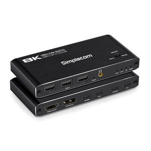 Simplecom KM470 2-Port USB-C KVM Switch 8K Docking Station HDMI 2.1 DP for Laptop Tablet-0