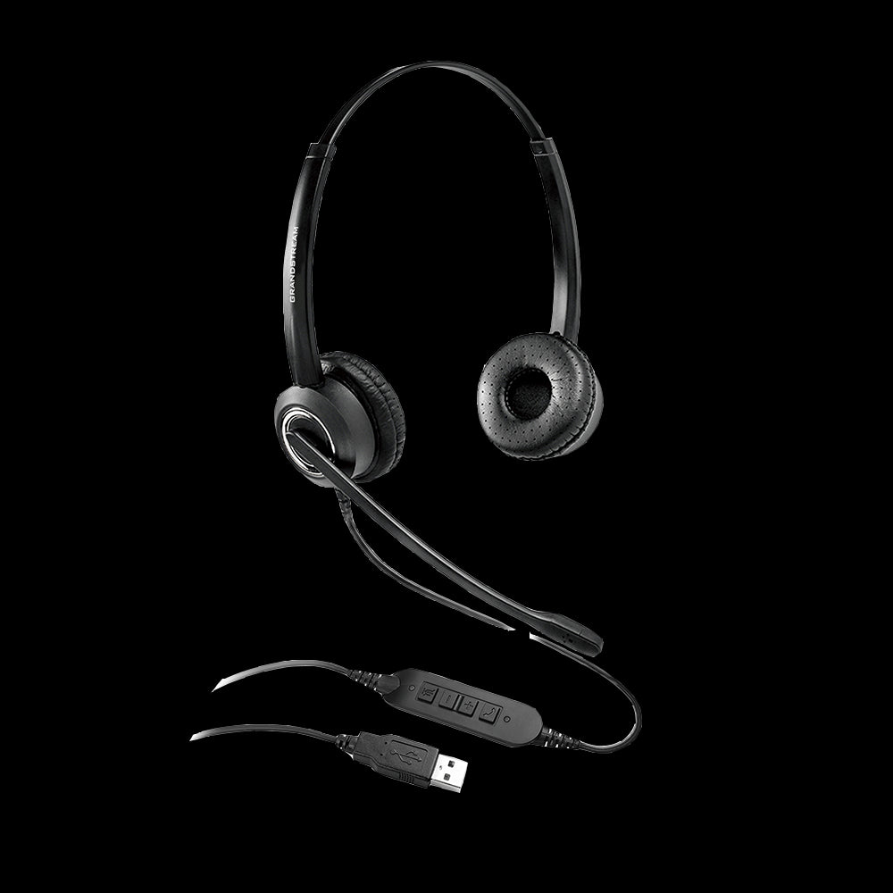 Grandstream GUV3000 Dual Ear USB Headset, Noise Canceling Microphone, HD Audio, 2m USB Cable, Suits Teams, Zoom, 3CX, Inline Controls-0