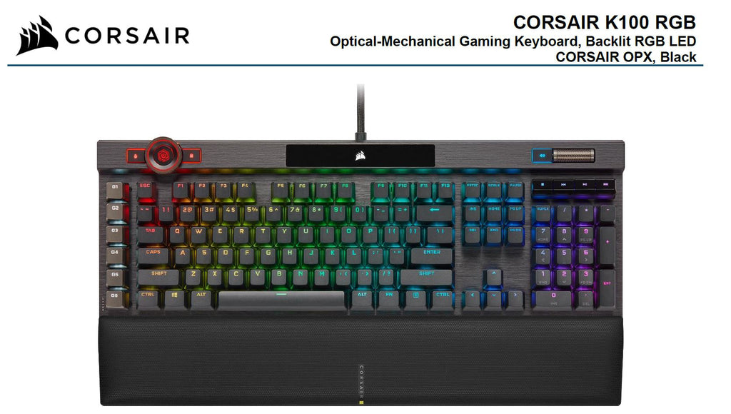 Corsair K100 RGB, Cherry Corsair OPX Switch, AXON 44-Zone RGB, PBT Double-Shot Keycaps, Black,  Mechanical Gaming Keyboard-0