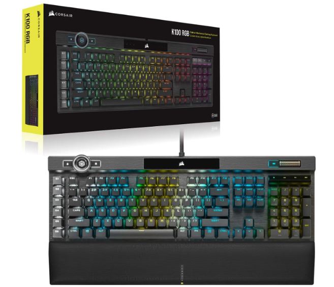 Corsair K100 RGB, Cherry Corsair OPX Switch, AXON 44-Zone RGB, PBT Double-Shot Keycaps, Black,  Mechanical Gaming Keyboard (US) (LS)-0