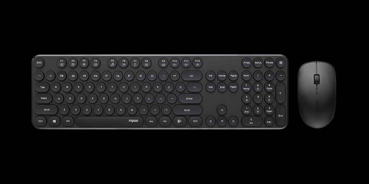 RAPOO Wireless Optical Mouse  Keyboard Black -2.4G Connection, 10M Range, Spill-Resistant, Retro Style Round Key, 1000DPI  Black-0