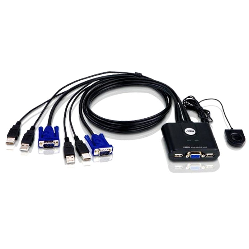 Aten Compact KVM Switch 2 Port Single Display VGA, Remote Port Selector, USB Hot-Plugging-0