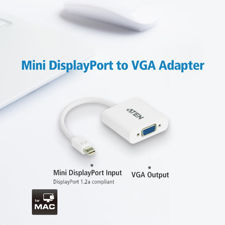 Aten Mini DisplayPort to VGA Adapter , Supports VGA, SVGA, XGA, SXGA, UXGA and resolutions up to 1920x1200(PC) / 1080p(HDTV)-0