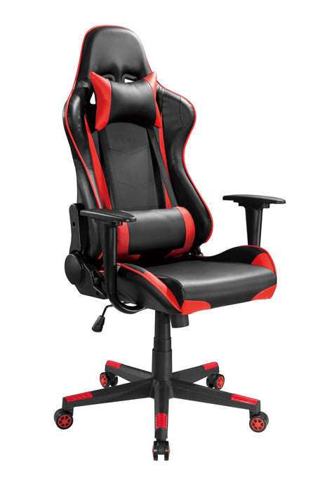 Brateck PU Leather Gaming Chairs with Headrest and Lumbar Support (70x70x127~137cm) Up to 150kg - PU Leather,PVC Leather-Black Red (LS)-0