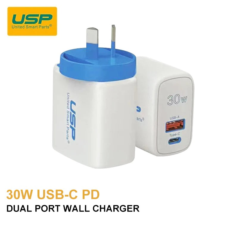USP 30W Dual Ports (USB-C PD + USB-A QC3.0) Fast Wall Charger - Safe Charge,Compact, Travel Ready, Charge 2 Devices Simultaneously, FireProof Material-0