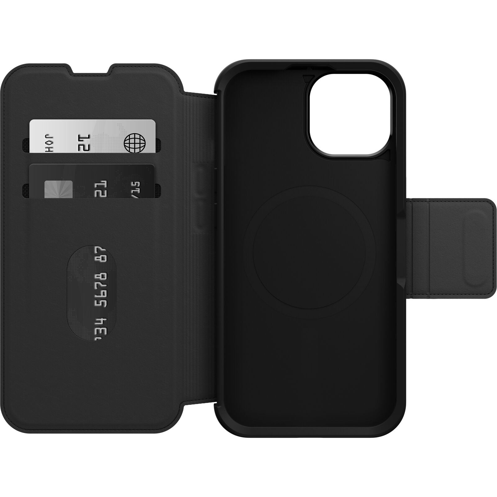 OtterBox Strada MagSafe Apple iPhone 15 (6.1") Case Shadow (Black) - (77-93572), DROP+ 3X Military Standard,Leather Folio Cover,Card Holder-0