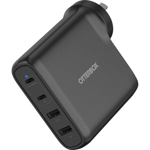 OtterBox 100W Four Port USB-C (Type I) PD Fast GaN Wall Charger - Black (78-81355), Dual USB-C (100W+18W), Dual USB-A (18W), Compact, Laptop Charger-0