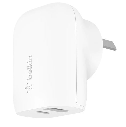 Belkin BoostCharge Dual Wall Charger with PPS 37W - White(WCB007auWH),1xUSB-C(25W) 1xUSB-A(12W),Dynamic Power Delivery,Compact,Fast  Travel Ready,2YR-0