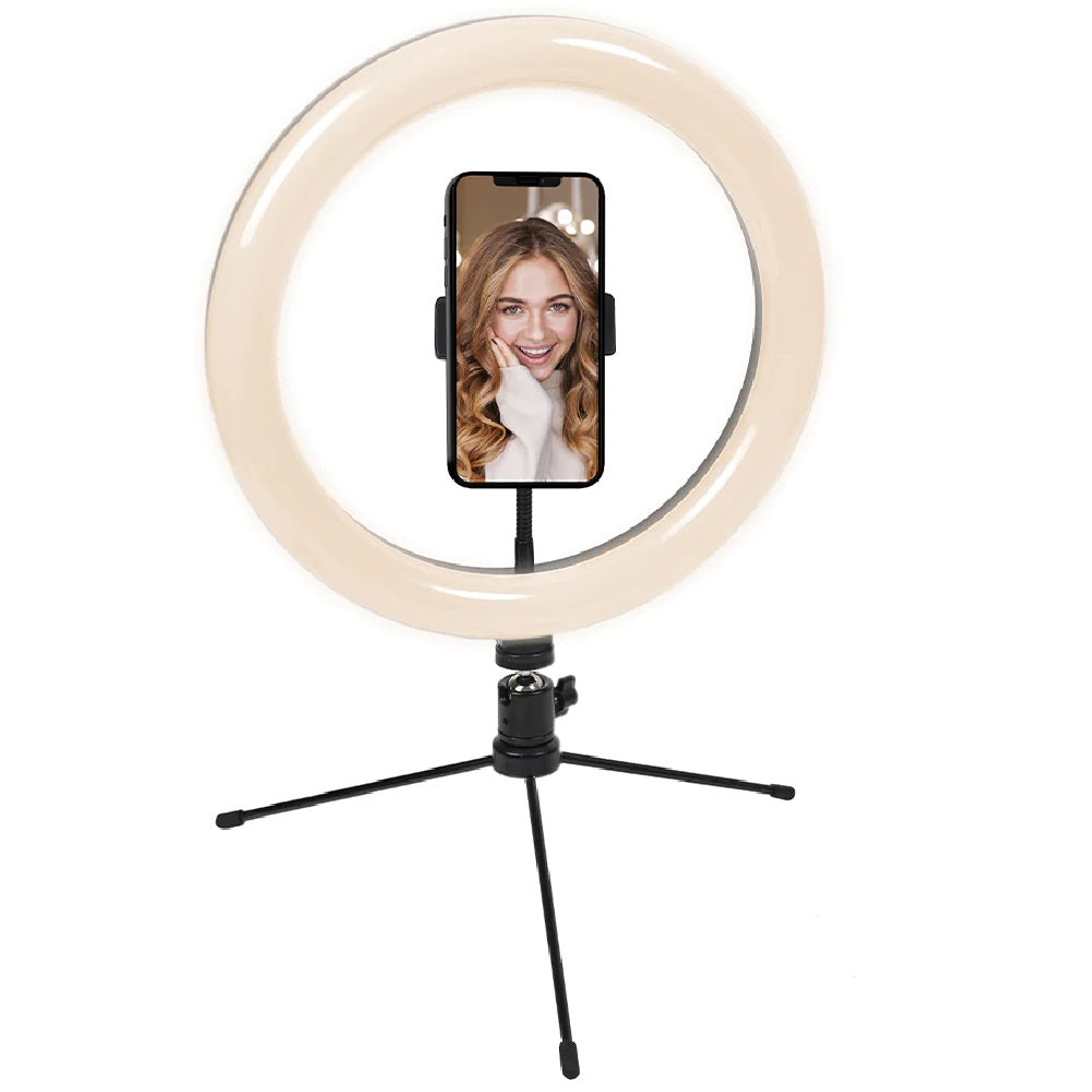 Cygnett V-Glamour 10" LED Ring Light with Desktop Tripod and Bluetooth Remote-Black (CY3441VCSLR),3 Lighting Modes,Best for Portraits,Selfies,Vlogging-0