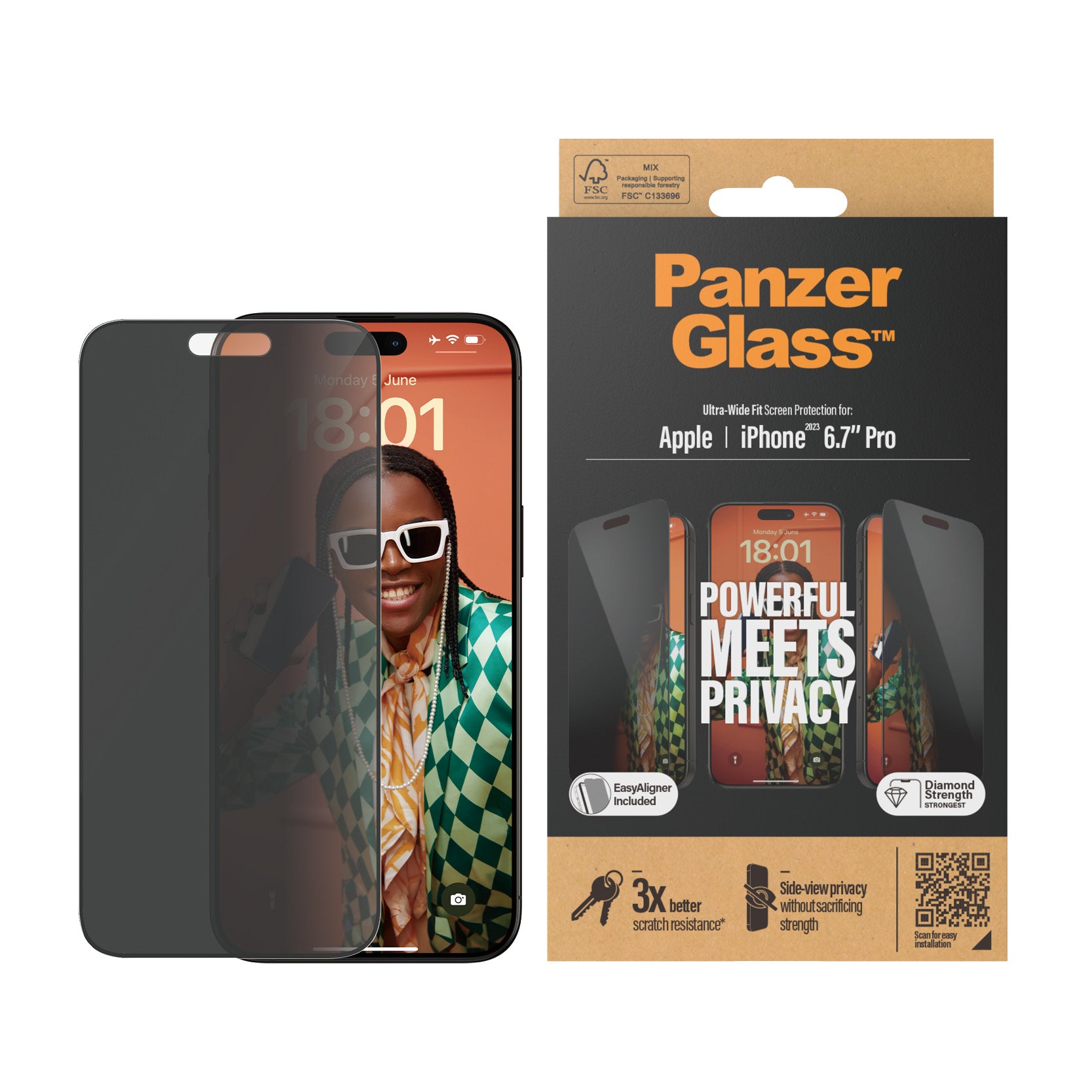 PanzerGlass Apple iPhone 15 Pro Max (6.7") Privacy Screen Protector Ultra-Wide Fit - Clear (P2812), Scratch  Shock Resistant, Drop Protection, 2YR-0
