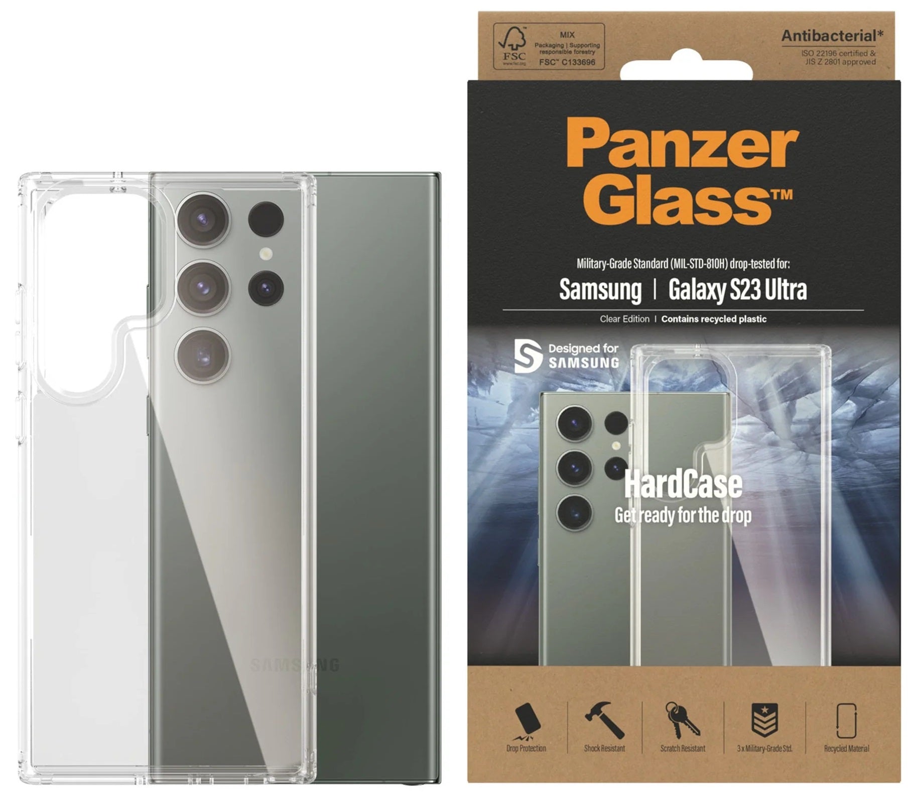 PanzerGlass Samsung Galaxy S23 Ultra 5G (6.8") HardCase - (0435), 3X Military-Grade Standard,Wireless Charging Compatible,Anti-Yellowing,Antibacterial-0
