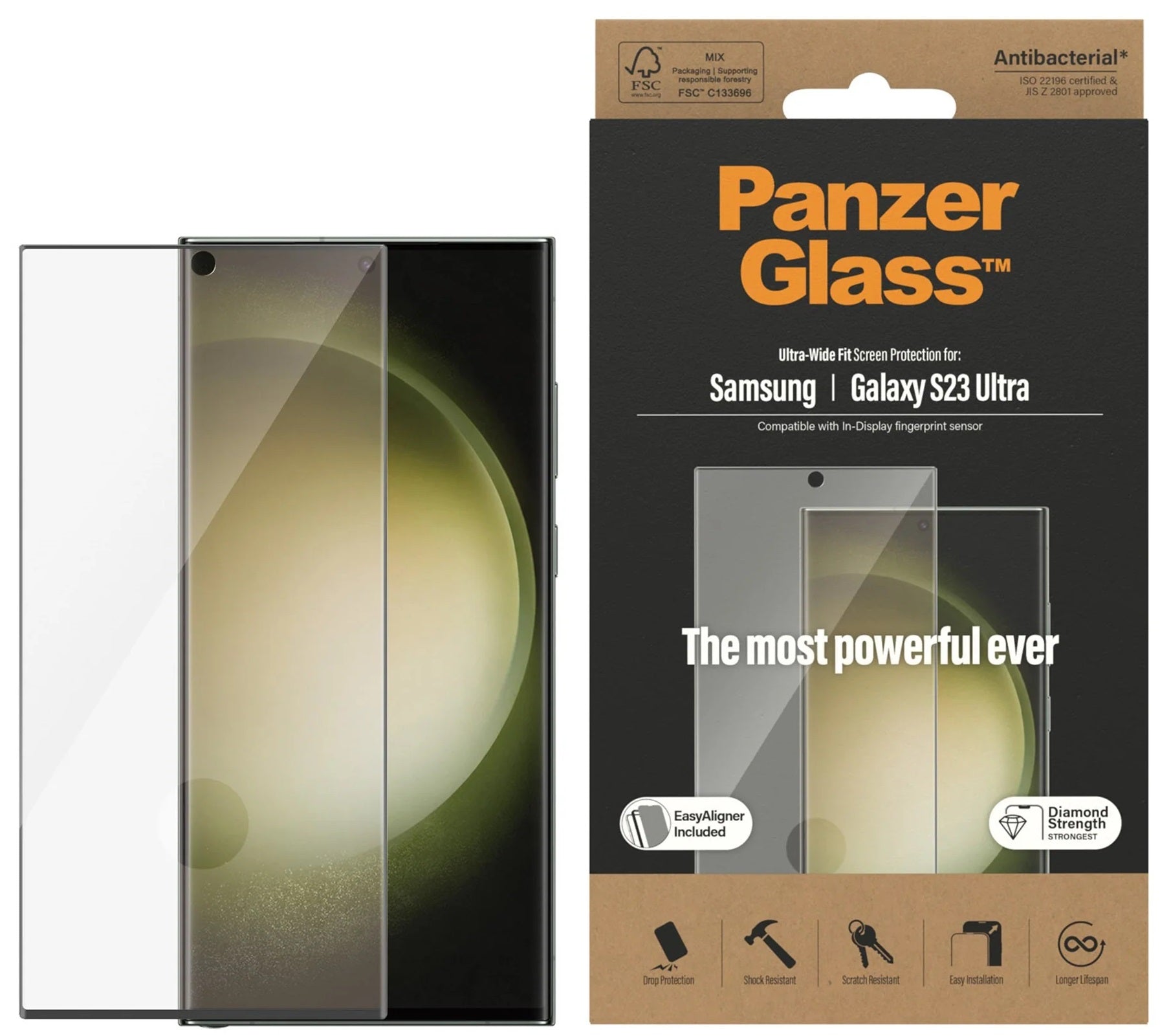 PanzerGlass Samsung Galaxy S23 Ultra 5G (6.8") Screen Protector Ultra-Wide Fit - (7317), Scratch  Shock Resistant, Drop Protection,Antibacterial, 2YR-0