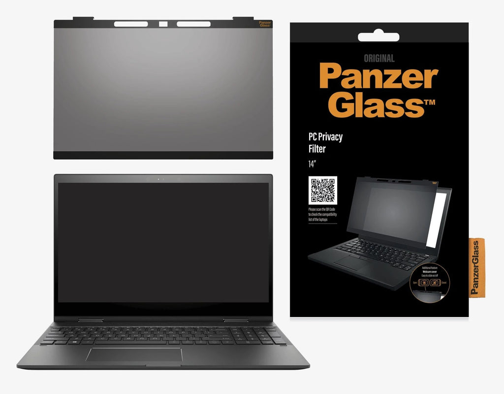 PanzerGlass Universal Laptops 14'' Dual Privacy Screen Protector - (0504), Built-in CamSlider, Anti-Glare Coating, Blue Light Reduction, 2YR-0