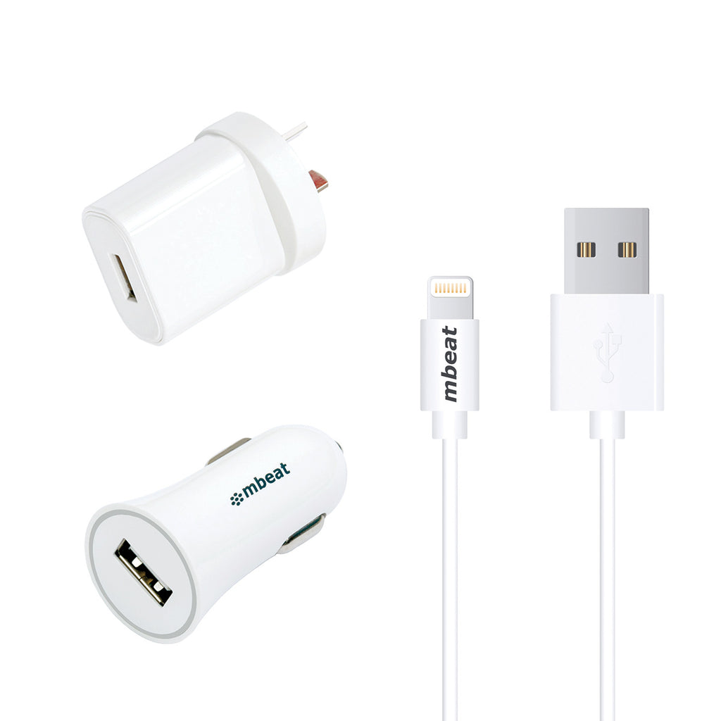 (LS) mbeat 3-in-1 MFI USB Lightning Charging Kit (1m Lighting to USB Cable + 2.1A Car  Wall Charger) (LS)-0
