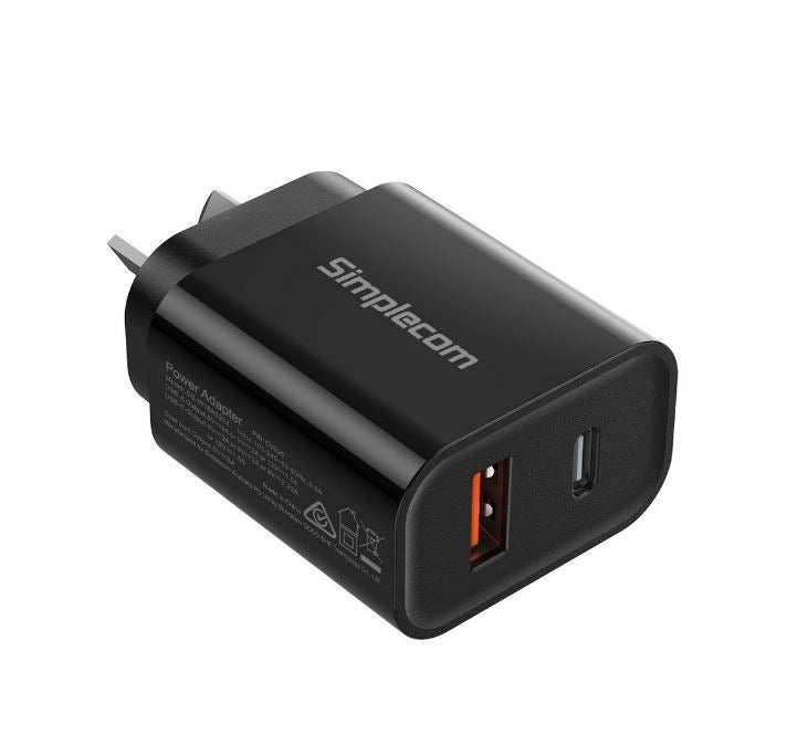 Simplecom CU220 Dual Port PD 20W Fast Wall Charger USB-C + USB-A for Phone Tablet-0