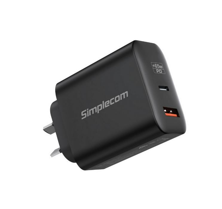 Simplecom CU265 Dual Port PD 65W GaN Fast Wall Charger USB-C + USB-A for Phone Laptop-0