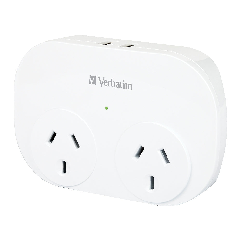 Verbatim Dual USB Surge Protected with Double Adaptor - White 2x USB Charger Outlet, Charge Phone and Tablet, Surge Protection, 2.4A Current Power-0