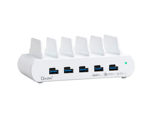 Oxhorn PoverDelivery150W 5 Port (A+C) Fast Charging Dock with build-in rack5 Port USB-A USB-C PD3.0 QC4.0 PPS 100-240V AC input White-0