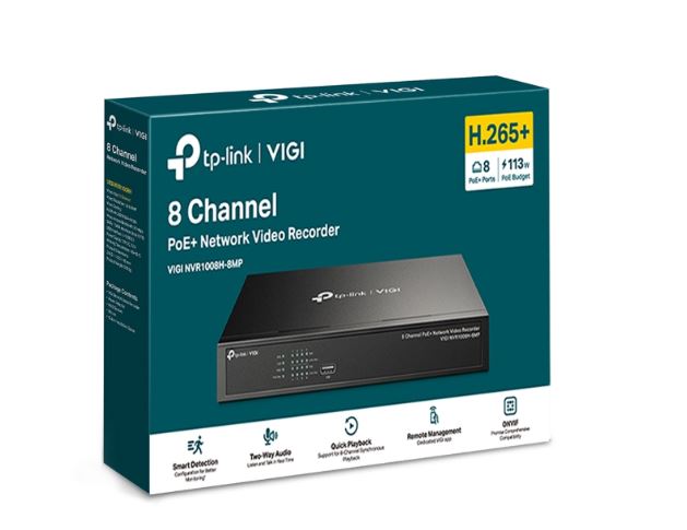 TP-Link VIGI NVR1008H-8MP 8 Channel PoE+ Network Video Recorder, 113W PoE Budget, H.265+, 4K Video Output  16MP Decoding Capacity 3Y (LD)-0