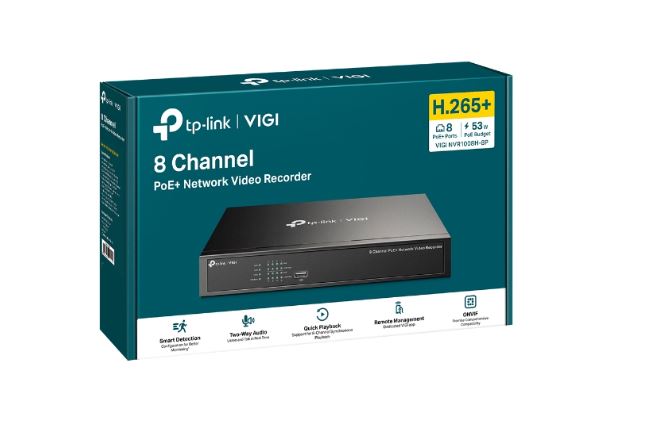TP-Link VIGI NVR1008H-8P 8 Channel PoE+ Network Video Recorder, 53W PoE Budget, H.265+, 4K Video Output  16MP Decoding Capacity 3Y (LD)-0