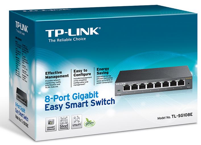 TP-Link TL-SG108E 8-Port Gigabit Easy Smart Switch Provides network monitoring, traffic prioritization and VLAN Web-based user interface Fanless-0