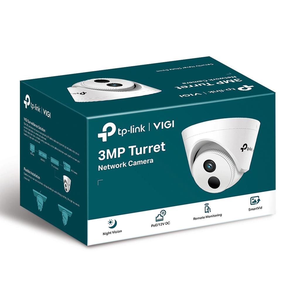 TP-Link VIGI 3MP C400HP-2.8 Turret Network Camera, 2.8mm Lens, Smart Detection, Smart IR, WDR, 3D NDR, Night Vision, H.265+, PoE/12V DC 2YWT-0