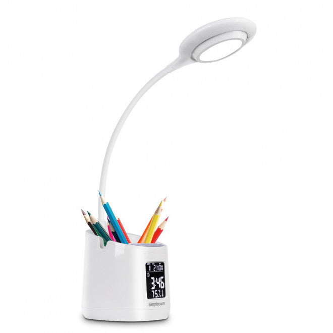 Simplecom EL621 LED Desk Lamp with Pen Holder and Digital Clock Rechargeable-0