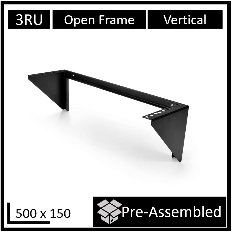 LDR Open Frame 3U Vertical Wall Mount Frame (500mm x 150mm) - Black Metal Construction-0