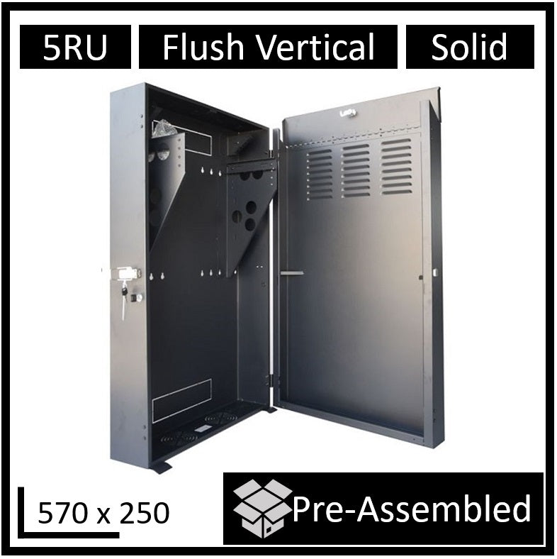 LDR Assembled 5U Flush Wall Mount Vertical Cabinet (570mm x 250mm) - Black Metal Construction-0