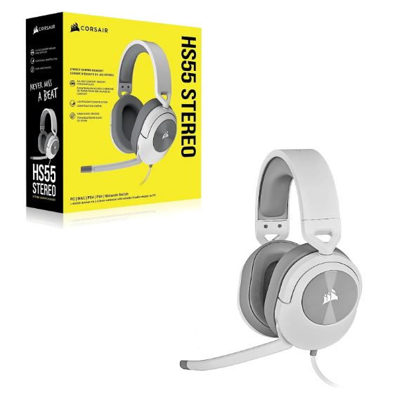 Corsair HS55 White Stereo Gaming Headset, PS5 3D Audio PS, Switch, Discord Certified, Ultra Comfort Foam, USB (LS)-0