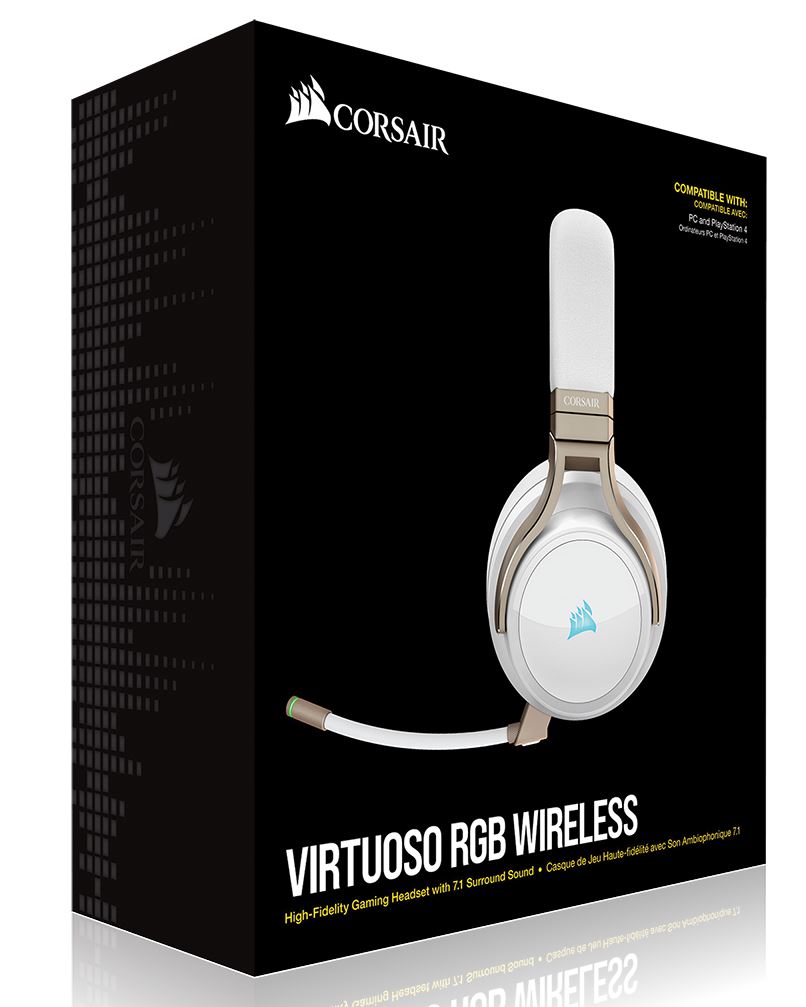 Corsair Virtuoso Wireless RGB Pearl 7.1 Audio. High Fidelity Ultra Comfort, supports USB and 3.5mm Gaming Headset / Headphone (LS)-0