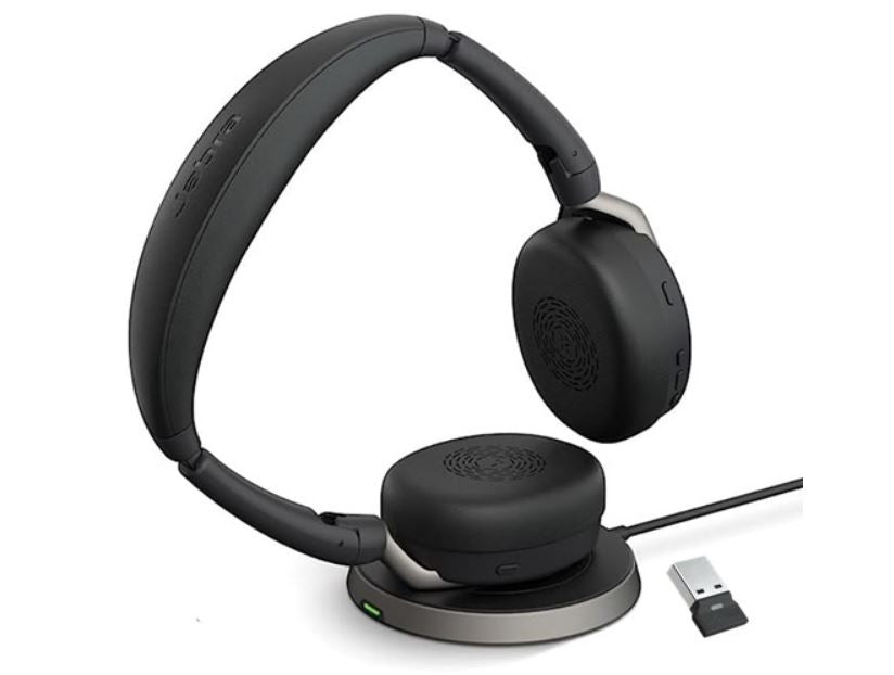 Jabra Evolve2 65 Flex UC Stereo Bluetooth Headset, Link380a USB-A Dongle  Wireless Charging Stand Included, Foldable Design, 2Yr Warranty-0