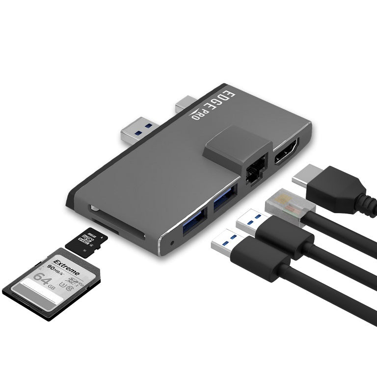 mbeat®  Edge Pro Multifunction USB- C Hub for Microsoft Surface Pro 5/6  Metal Grey (HDMI, LAN, USB 3.0 Hub, Card Reader)-0