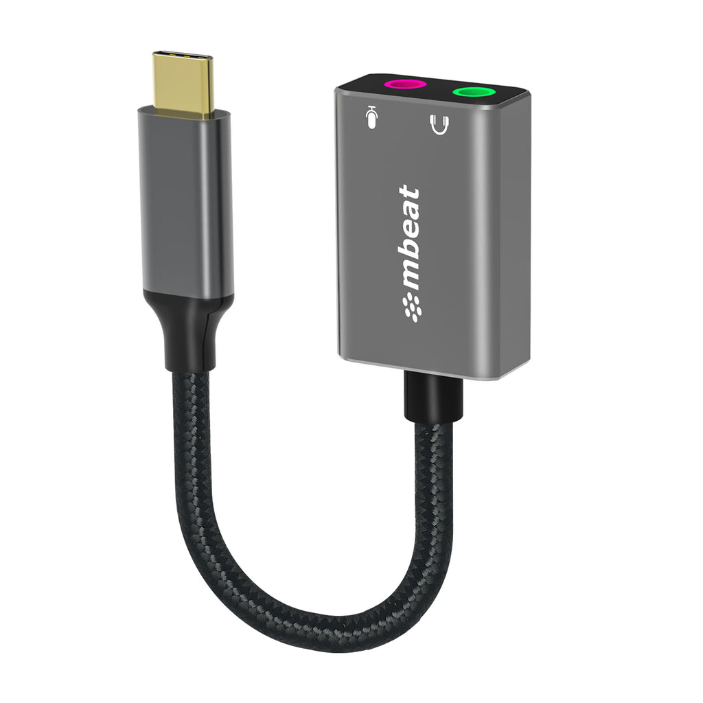 mbeat Elite USB-C to 3.5mm Audio and Microphone Adapter -  Adds Headphone Audio and Microphone Jack to USB-C Computer, Tablet Smartphone Devices - Spa-0