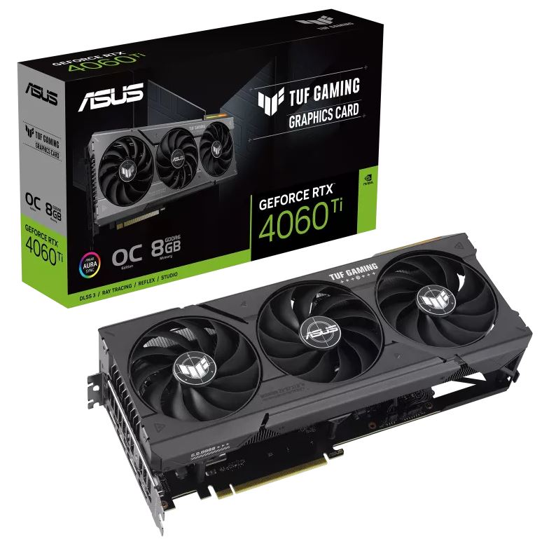 ASUS nVidia GeForce TUF-RTX4060TI-O8G-GAMING RTX4060 Ti 8GB GDDR6 OC Edition, 2625MHz Boost Clock, HDMI x1, DP x 3-0