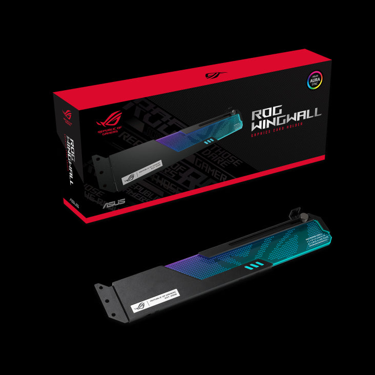 ASUS ROG-WINGWALL-HOLDER Graphics Card Holder Supports All ATX Size Chassis, Eliminate Sag, Tough Aluminium Alloy, Swappable Acrylic Plate, Aura Sync-0